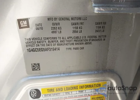 2010 Buick Lacrosse Cxl z USA, uszkodzony, nr VIN 1G4GC5EG5AF319414